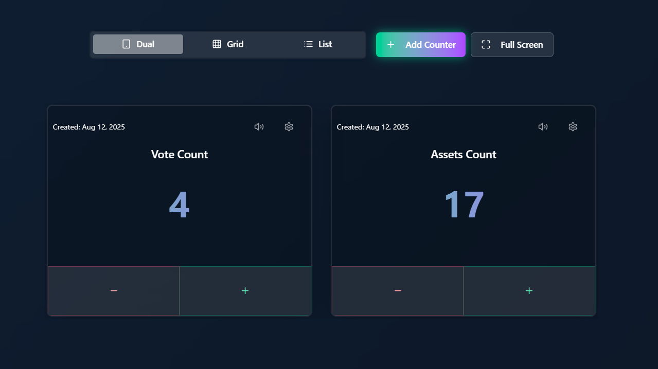 Tally counter app interface showing multiple counters